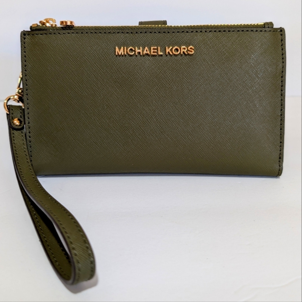 Michael Kors Jet Set Travel Large Double Zip Leather Wristlet